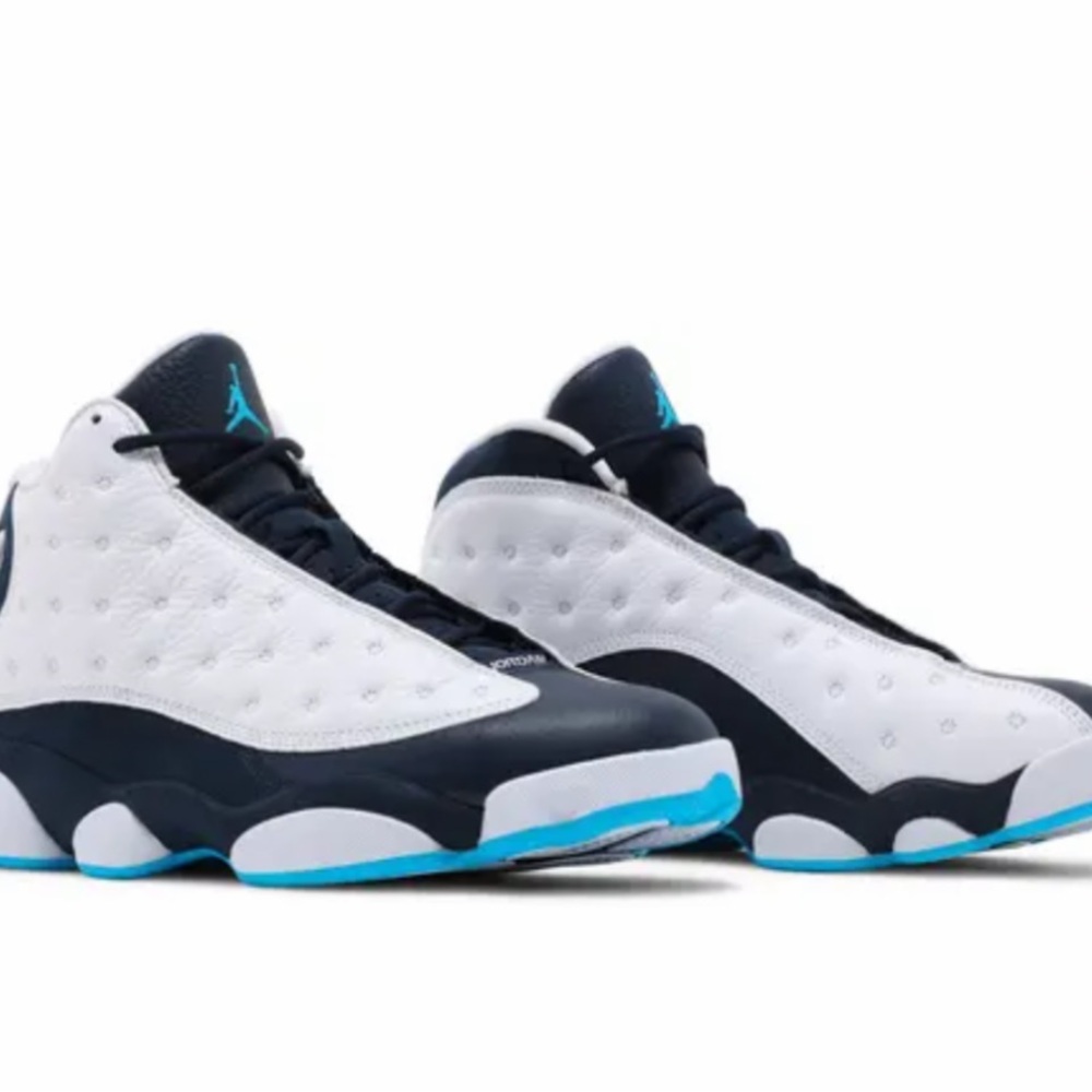 NWT JORDAN 13 White with DK Powder Blue High-Top Sneakers